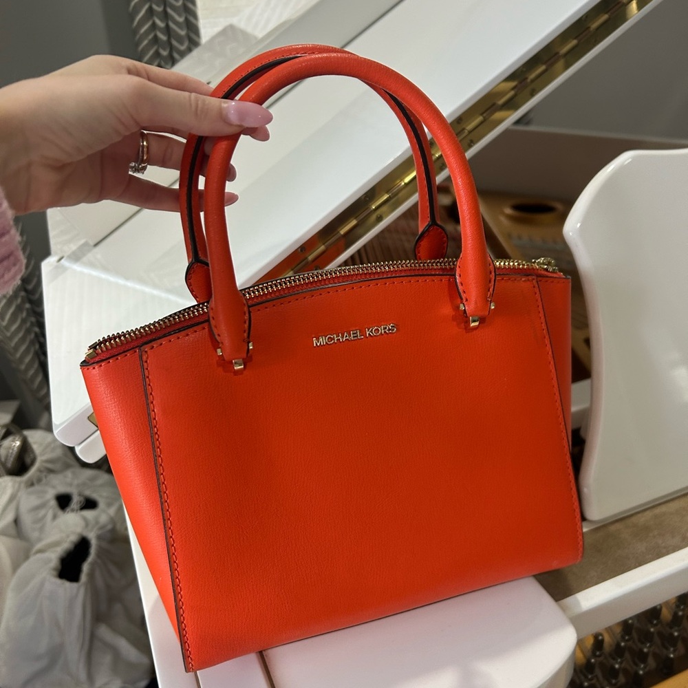 MICHAEL KORS Ellis  Bright Orange Leather Satchel with Gold Hardware - Picture 2 of 7